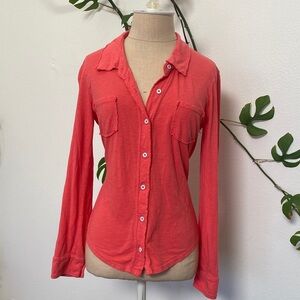 Coral Button-Up Women's Top